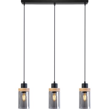 Lustr na lanku WOODNEST 3xE27/15W/230V borovice/kouřová černá