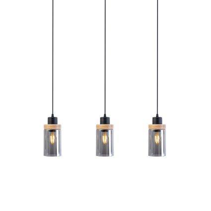 Lustr na lanku WOODNEST 3xE27/15W/230V borovice/kouřová černá