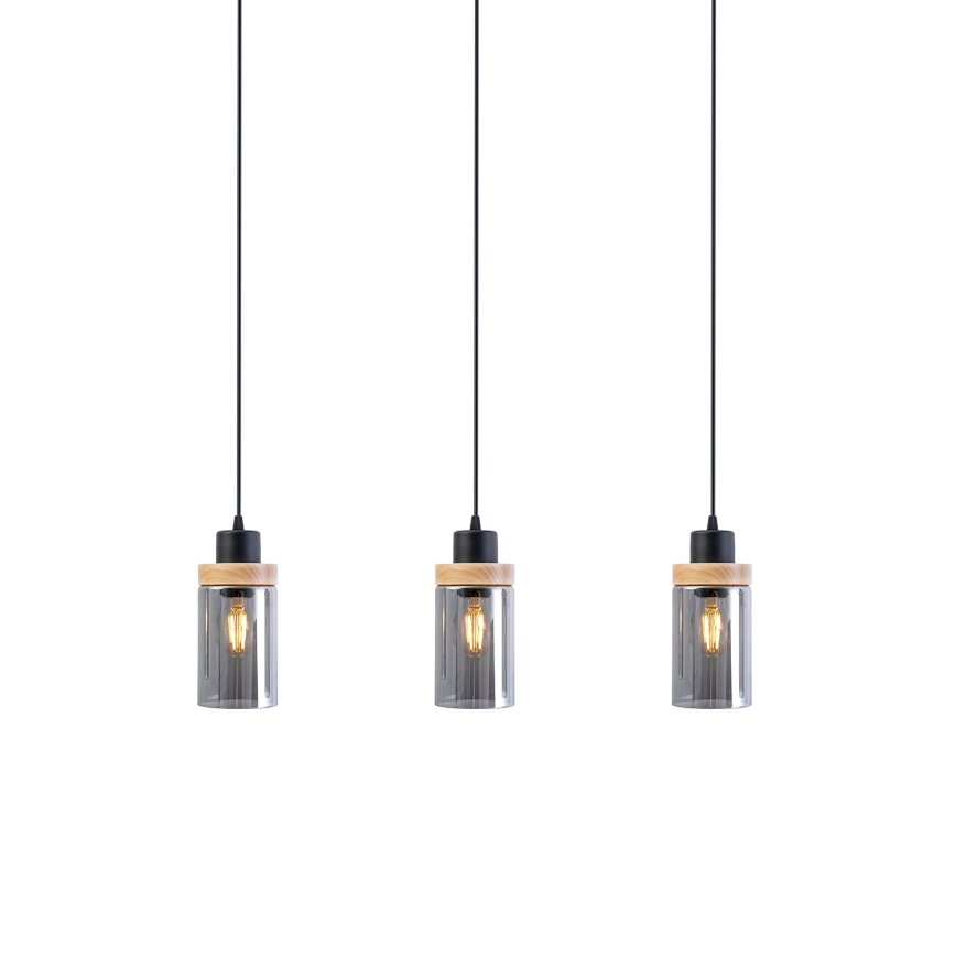Lustr na lanku WOODNEST 3xE27/15W/230V borovice/kouřová černá