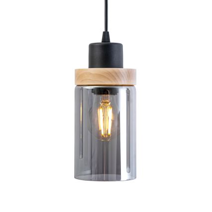 Lustr na lanku WOODNEST 3xE27/15W/230V borovice/kouřová černá