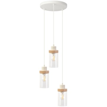 Lustr na lanku WOODNEST 3xE27/15W/230V borovice/krémová