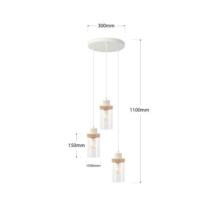 Lustr na lanku WOODNEST 3xE27/15W/230V borovice/krémová