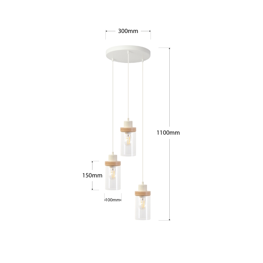 Lustr na lanku WOODNEST 3xE27/15W/230V borovice/krémová