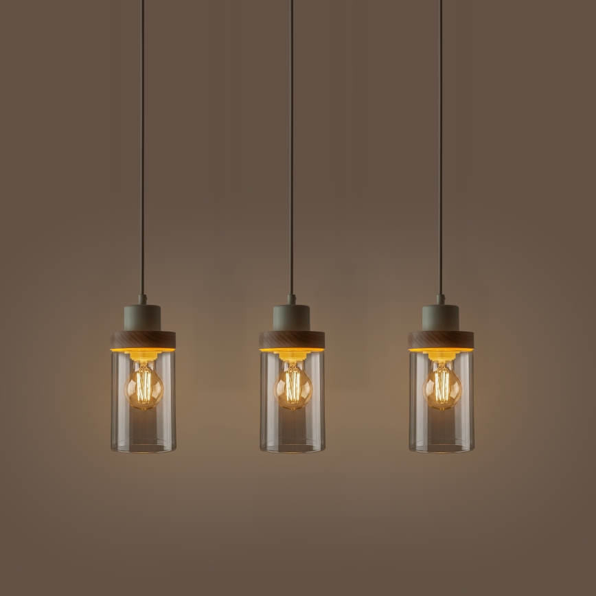 Lustr na lanku WOODNEST 3xE27/15W/230V borovice/krémová