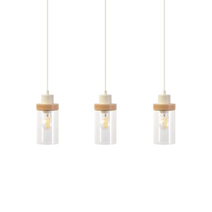 Lustr na lanku WOODNEST 3xE27/15W/230V borovice/krémová