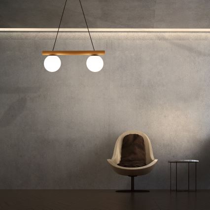 Lustr na lanku WOODSTOCK 2xE27/15W/230V dřevo/černá