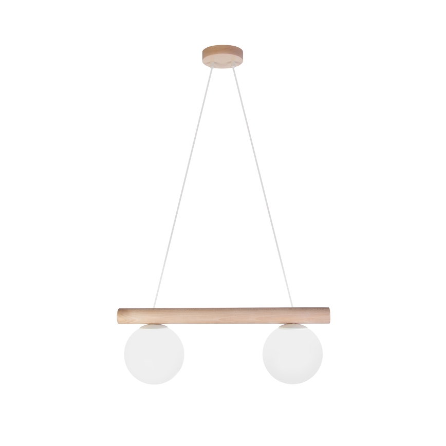 Lustr na lanku WOODSTOCK 2xE27/15W/230V dřevo/krémová