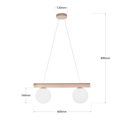 Lustr na lanku WOODSTOCK 2xE27/15W/230V dřevo/krémová