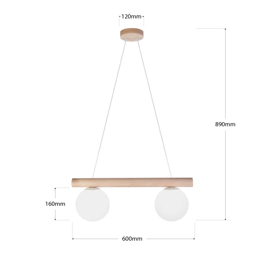 Lustr na lanku WOODSTOCK 2xE27/15W/230V dřevo/krémová