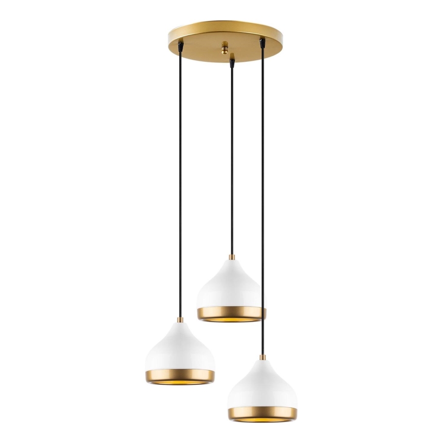 Lustr na lanku YILDO 3xE27/40W/230V bílá/zlatá