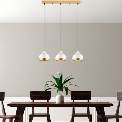 Lustr na lanku YILDO 3xE27/40W/230V bílá/zlatá