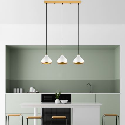 Lustr na lanku YILDO 3xE27/40W/230V bílá/zlatá