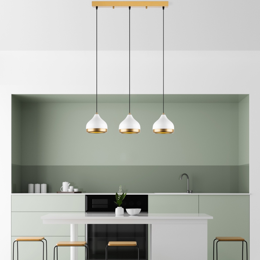 Lustr na lanku YILDO 3xE27/40W/230V bílá/zlatá