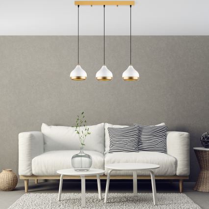 Lustr na lanku YILDO 3xE27/40W/230V bílá/zlatá