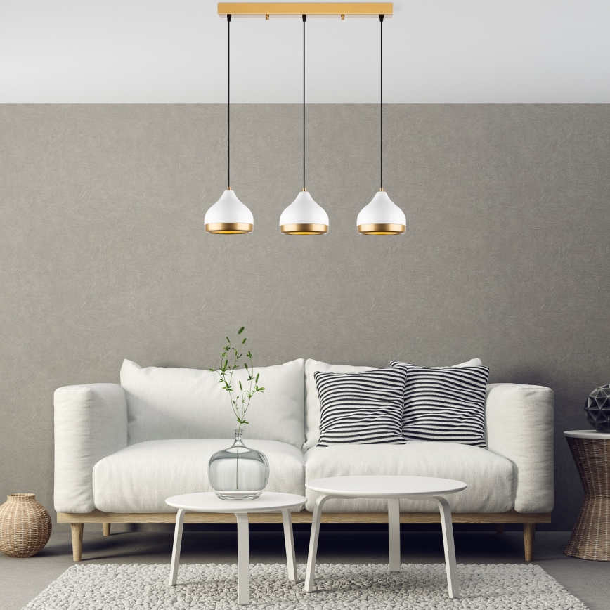 Lustr na lanku YILDO 3xE27/40W/230V bílá/zlatá
