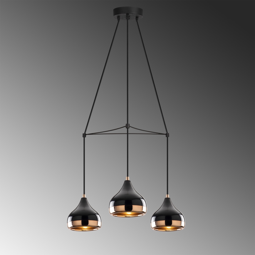 Lustr na lanku YILDO 3xE27/40W/230V černá/měděná