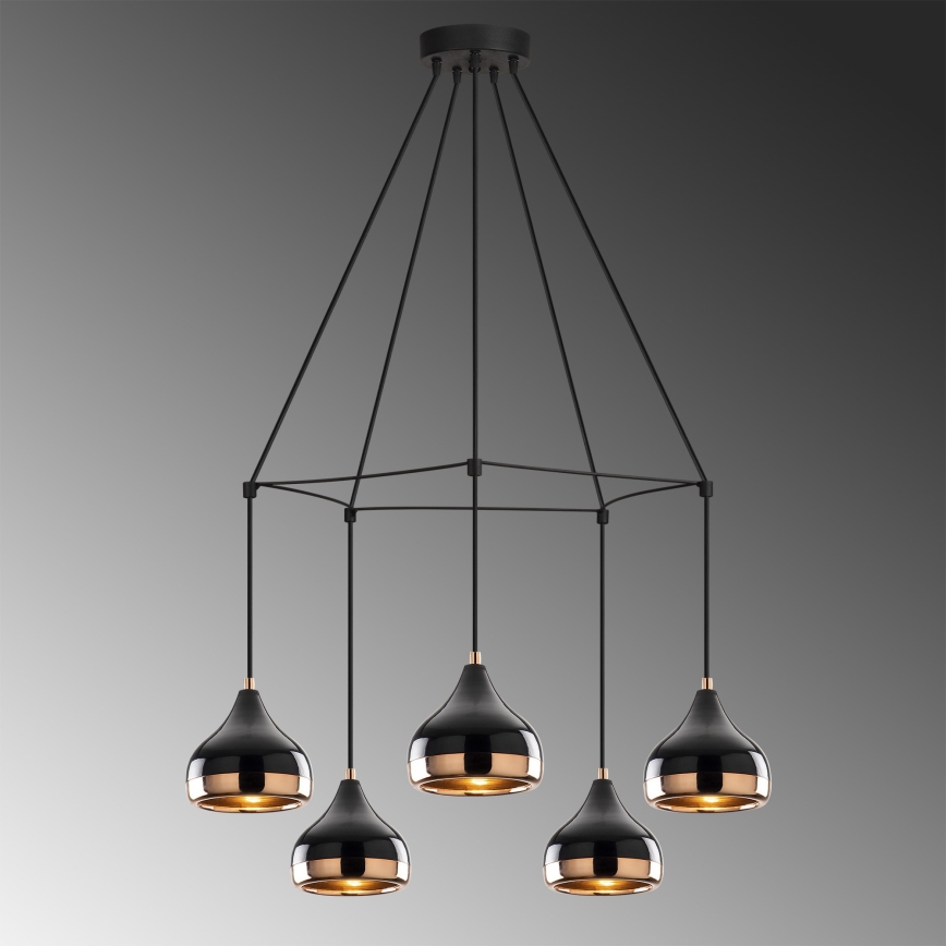 Lustr na lanku YILDO 5xE27/40W/230V černá/měděná