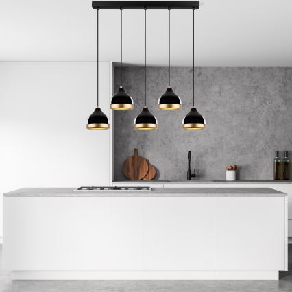 Lustr na lanku YILDO 5xE27/40W/230V černá/zlatá