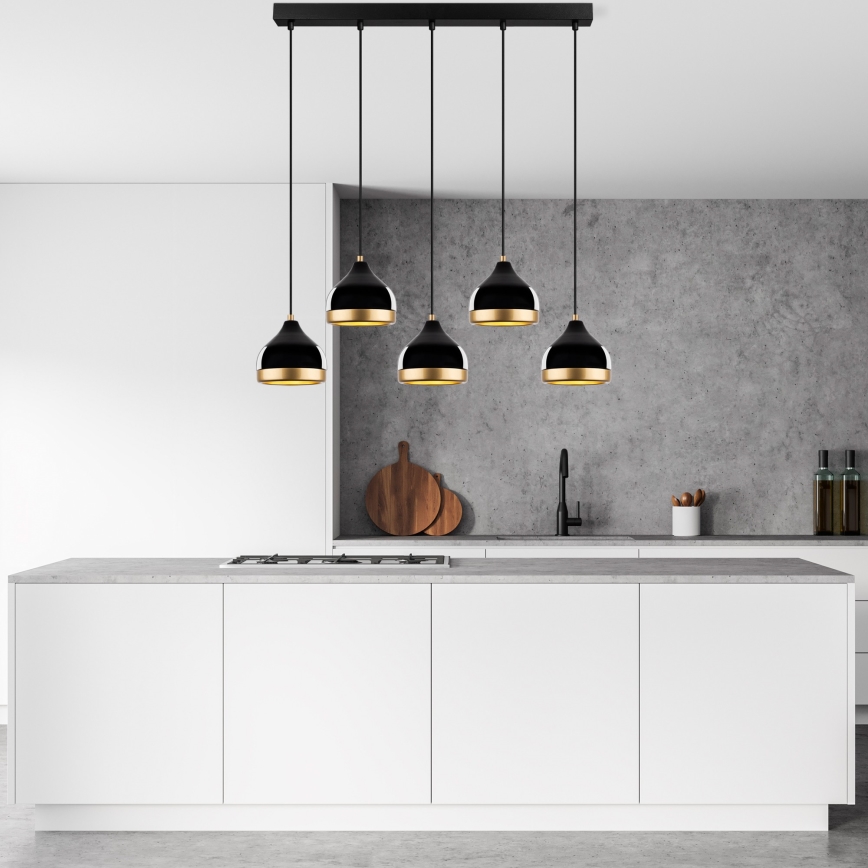 Lustr na lanku YILDO 5xE27/40W/230V černá/zlatá