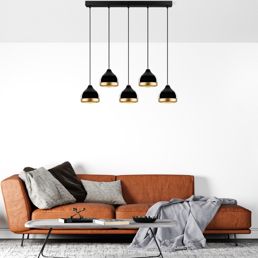 Lustr na lanku YILDO 5xE27/40W/230V černá/zlatá