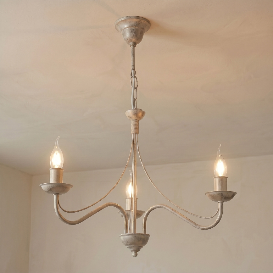 Lustr na řetězu ANTON 3xE14/60W/230V bílá patina