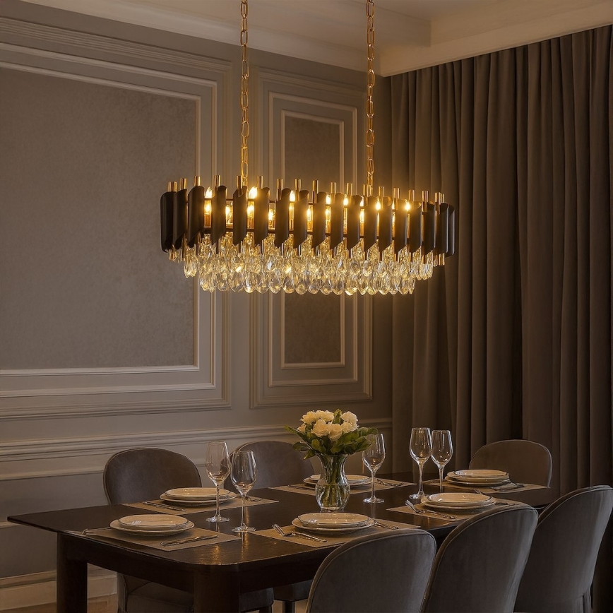 Lustr na řetězu CRISTAL 10xE14/10W/230V černá/zlatá