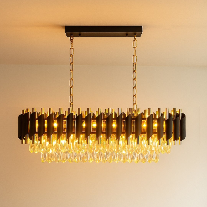 Lustr na řetězu CRISTAL 10xE14/10W/230V černá/zlatá