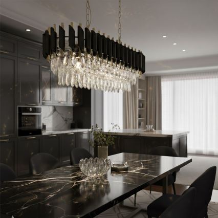 Lustr na řetězu CRISTAL 10xE14/10W/230V černá/zlatá