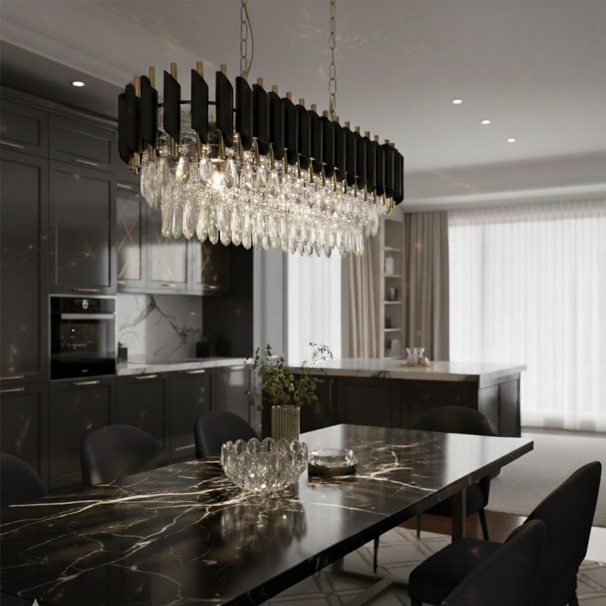Lustr na řetězu CRISTAL 10xE14/10W/230V černá/zlatá