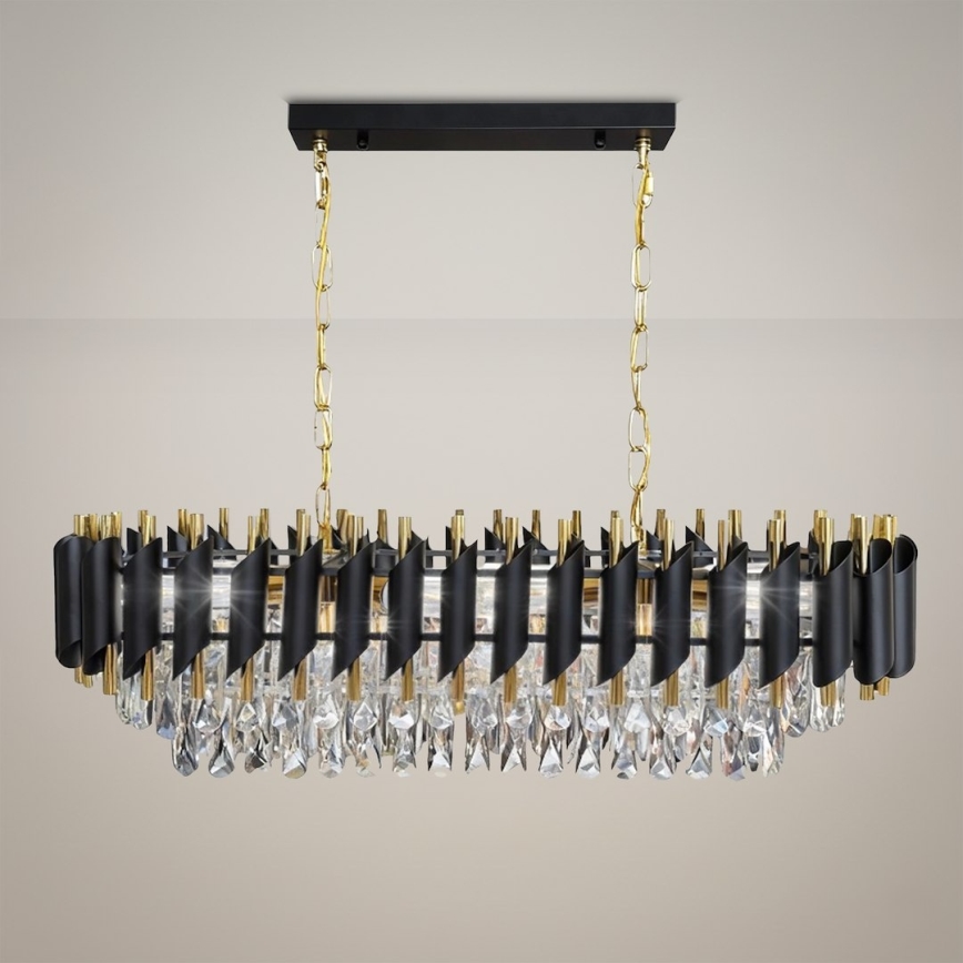 Lustr na řetězu CRISTAL 10xE14/10W/230V černá/zlatá