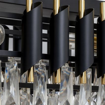 Lustr na řetězu CRISTAL 10xE14/10W/230V černá/zlatá