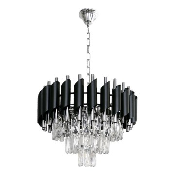 Lustr na řetězu CRISTAL 5xE14/10W/230V černá/matný chrom