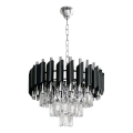 Lustr na řetězu CRISTAL 5xE14/10W/230V pr. 38 cm černá/matný chrom