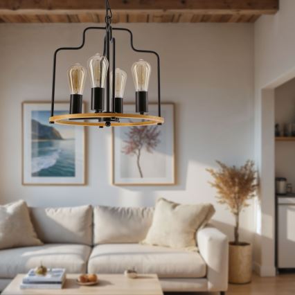 Lustr na řetězu DATUS 4xE27/40W/230V černá/hnědá