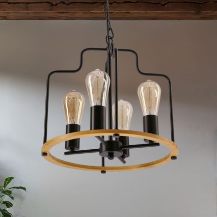 Lustr na řetězu DATUS 4xE27/40W/230V černá/hnědá
