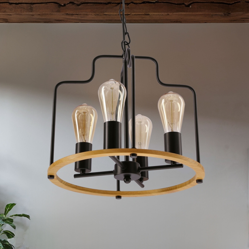 Lustr na řetězu DATUS 4xE27/40W/230V černá/hnědá