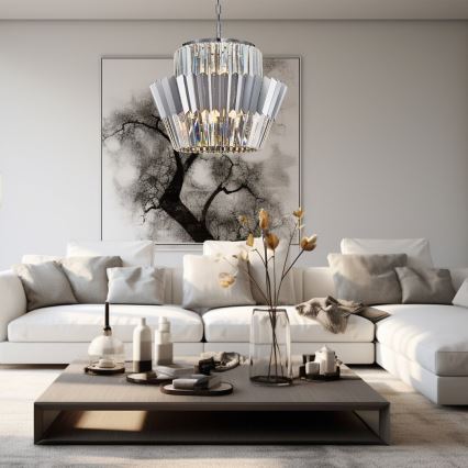 Lustr na řetězu DONNA 12xE14/40W/230V pr. 55 cm matný chrom