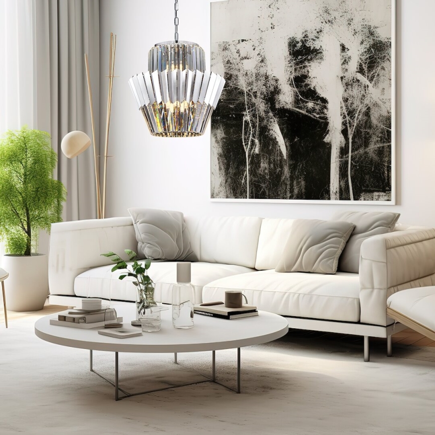 Lustr na řetězu DONNA 9xE14/40W/230V pr. 45 cm matný chrom