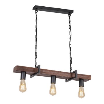 Lustr na řetězu HARD 3xE27/11W/230V dřevo/černá