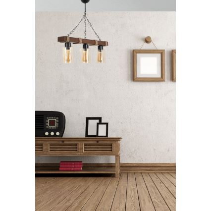 Lustr na řetězu JASMIN 3xE27/40W/230V hnědá/béžová
