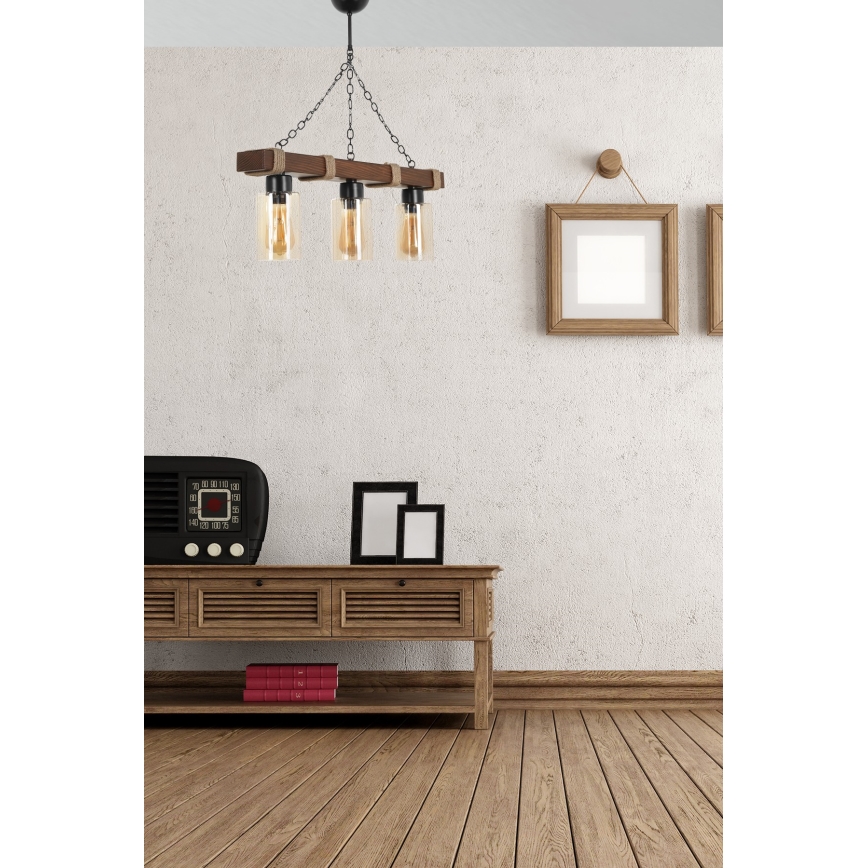 Lustr na řetězu JASMIN 3xE27/40W/230V hnědá/béžová
