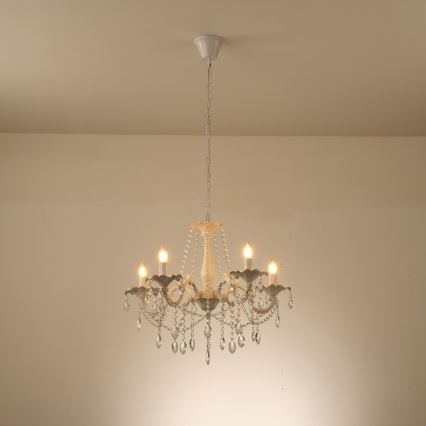 Lustr na řetězu KRISTALLO 5xE14/15W/230V