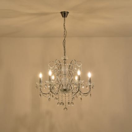 Lustr na řetězu KRISTALLO 6xE14/15W/230V