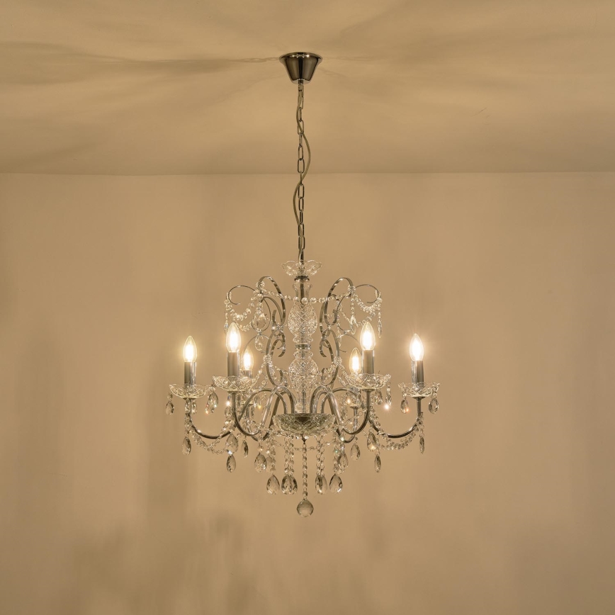 Lustr na řetězu KRISTALLO 6xE14/15W/230V