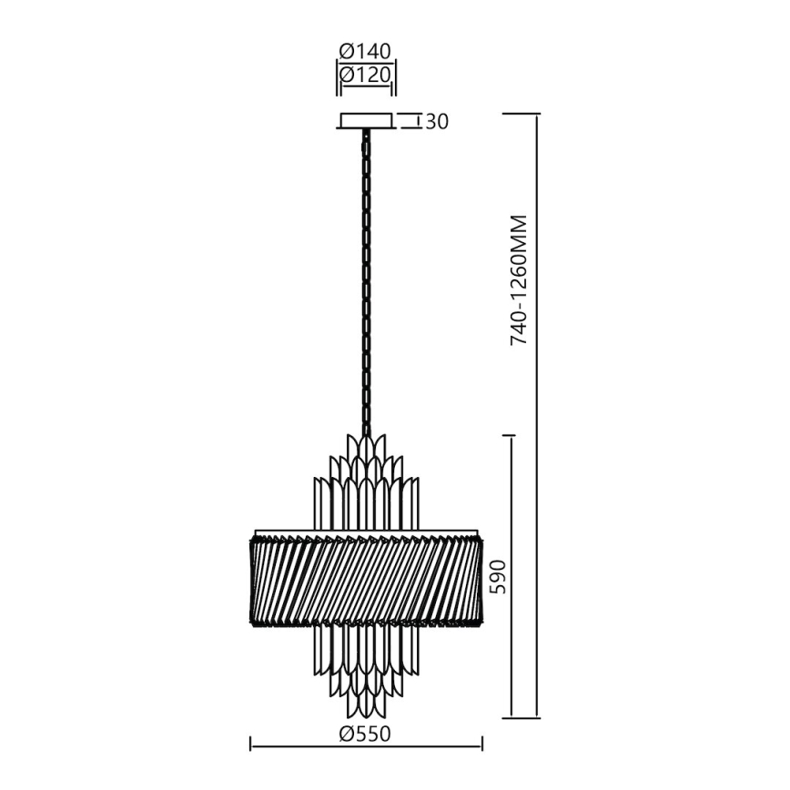 Lustr na řetězu MARGOT 9xE14/40W/230V pr. 55 cm zlatá