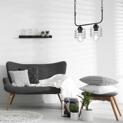 Lustr na řetězu MORGAN 2xE27/60W/230V černá/chrom