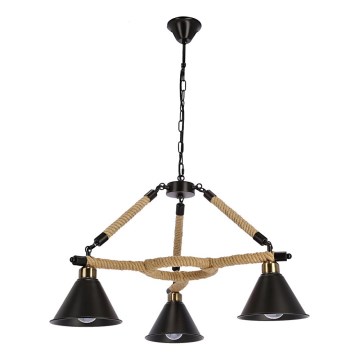 Lustr na řetězu NEGRU 3xE27/40W/230V černá/hnědá