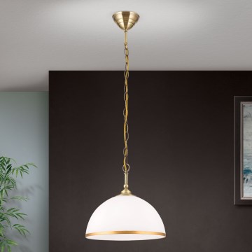 Lustr na řetězu OLD LAMP 1xE27/40W/230V pr. 30 cm bílá/mosaz
