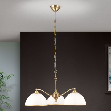Lustr na řetězu OLD LAMP 3xE27/40W/230V pr. 65 cm bílá/mosaz