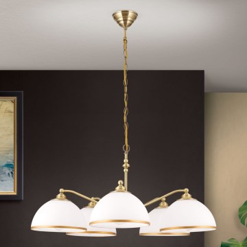 Lustr na řetězu OLD LAMP 5xE27/40W/230V pr. 75 cm bílá/mosaz